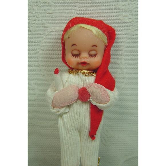 JESTIA T.K.R. SLEEPY CHILD WITH CANDLE FABRIC FIGURINE--JAPAN--#725 - Picture 2 of 5